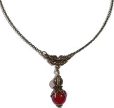 Bronze Czech Glass Necklace For Jewelry Making, Vintage Red Copper Jewelry, Red Vintage Copper Jewelry, Red Vintage Wire Wrapped Jewelry, Victorian Brown Necklace For Gift, Vintage Red Wire Wrapped Jewelry, Red Wire Wrapped Vintage Jewelry, Red Copper Pendant Necklace, Antique Red Handmade Necklaces