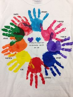 a t - shirt with different handprints on it