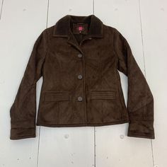 Gallery Petite Brown Button Up Coat Size Ps. Good Condition See Pics Bs213/21h3bh15 Dark Green Blazer, Longline Denim Jacket, Leather Blazer Jacket, Retro Jacket, Houndstooth Jacket, Hoodie Vest, Button Up Jacket, Black Houndstooth, Puffer Jacket Women