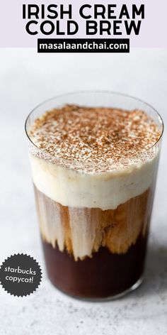 an irish cream cold drink in a glass with the text irish cream cold brew on top