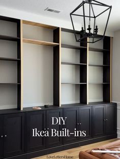 DIY Ikea Built-Ins Hack Built In Cabinets Living Room, Diy Built In Shelves, Dining Room Built In, Bookcase Hack, Billy Bookcases, Billy Bookcase Hack