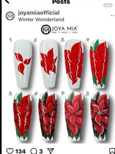 Pointsetta Nail Design, Poinsettia Nails, Poinsettia Flower, Art How, Flower Nails, Poinsettia, Christmas Nails, Nail Design, Art Designs