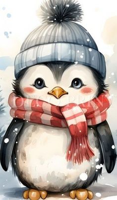 a penguin wearing a hat and scarf