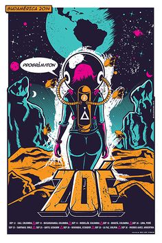 a poster with an astronaut standing in front of the moon and stars on it's face