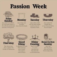 a poster with the words passion week written in black and white, on a brown background