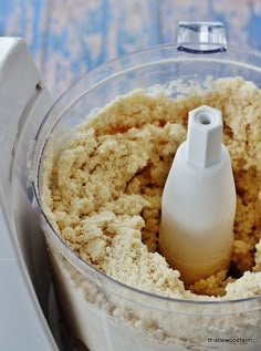 a food processor filled with batter in it