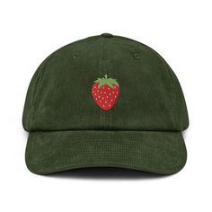 Introducing our newest addition to your winter wardrobe - the cozy corduroy hat with a sweet strawberry design! This hat is perfect for adding a touch of whimsy to any outfit. The high-quality materials used in its construction make it comfortable and durable, ensuring that you'll stay warm and stylish all season long. With its adjustable strap, you'll be able to customize the fit to your liking. The plush texture of the hat will make you never want to take it off. Whether you're running errands Dad Style, Embroidered Corduroy, Corduroy Hat, Mushroom Hat, Hat Handmade, Dad Cap, Embroidered Caps, Embroidered Baseball Caps, Corduroy Fabric