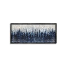 a painting with trees in the background and snow on the ground, framed above it