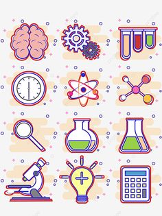 the science icons are arranged in different colors