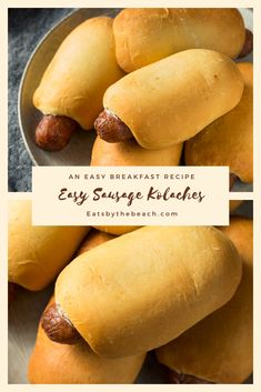 an easy breakfast recipe with sausage ketchup in buns on a white plate