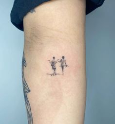 Mom Tattoo Aesthetic, Nyc Subway Tattoo, Outline People Tattoo, Three People Dancing Tattoo, Matching Tattoos That Dont Match, Little Women Tattoo Ideas, Two People Dancing Tattoo, Small Camping Tattoo, Family Oriented Tattoos