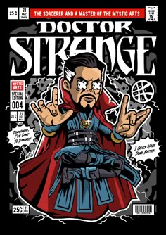 the cover to doctor strange comic book, featuring an image of a man in a cape and