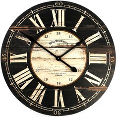 a wooden clock with roman numerals on it