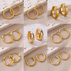 Size (Length * Width) : 27mm * 20mm Model Number : 006 Gender : Women Shape\pattern : Round Material : Metal Style : TRENDY Metals Type : STAINLESS STEEL Earring Type : hoop earrings Fine or Fashion : fashion Item Type : EARRINGS dropshipping : dropshipping wholesale : wholesale WHAT ABOUT REFUND?   Fast refund,100% Money Back Guarantee. If your product is defective or doesnt work properly, let us know and well send you a replacement one. We believe in our products so much that we offer a 30-day Ladies Chain Designs Gold, Dress Like An Italian Woman, Earrings 2024, Chunky Gold Hoop Earrings, Vintage Gold Earrings, Fancy Earrings, Earring Trends, Jewelry Fashion Trends, Bangle Designs