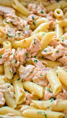 pasta with tuna and parmesan cheese in a pan