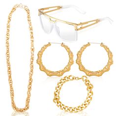 PRICES MAY VARY. Hip Hop DJ Glasses - Made of plastic frame and polycarbonate lens, have a comfortable over-sized frame, lens measure 63 x 51 mm/ 2.5 x 2”(W*H), which fit for most type of faces, lightweight and durable to use; Classic color and retro design make it an great accessory for any occasions Faux Gold Chain - Made of high quality environmental alloy and plastic, high polished, lead-free and nickel-free, smooth and shiny surface, comfortable to wear and not harm your skin. 24in length P Hip Hop Style 90s Old School, 90s Hip Hop Fashion Women Old School, 90s Hip Hop Fashion Women, Hip Hop Style 90s, Hip Hop Style Women, Hip Hop Sunglasses, Hip Hop Costumes, 90s Punk, Rapper Style