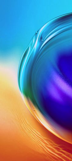 an image of a blue and purple liquid droplet on top of orange and blue background