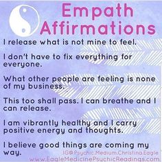 Empath Traits, Empath Abilities, Intuitive Empath, I Release, A Course In Miracles, Energy Healing Spirituality, Psychic Medium, Self Love Affirmations, Positive Self Affirmations