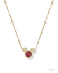 Experience the feeling of everyday magic with the Disney | Kendra Scott Gold Mickey Mouse Short Pendant Necklace in Bright Red Drusy. A signature KS pendant topped with Disney Mickey Mouse ears gets an extra dose of dazzle with a crystal-studded satellite chain. Timeless, iconic, and full of joy, this precious pendant will sprinkle a bit of extraordinary into your everyday looks. Metal 14k Yellow Gold Over Brass Material Bright Red Drusy Closure Lobster Clasp W/ Single Adjustable Slider Bead Siz Gold Mickey Mouse, Short Pendant Necklace, Everyday Magic, Mickey Mouse Shorts, Bar Jewelry, Engraved Initials, Mickey Mouse Ears, Zodiac Jewelry, Stocking Stuffer Gifts