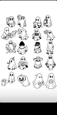 a bunch of ghost stickers that are on the back of a cell phone,