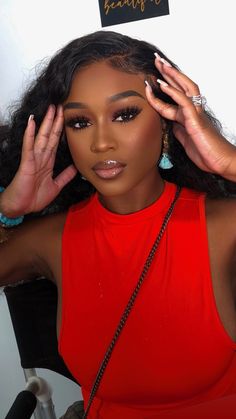 Headshot Makeup Black Women, Red Make Up Looks On Black Women, Natural Makeup Look Black Women, Full Glam Makeup Black Women, Full Face Makeup Black Women, Make Up On Dark Skin Women, Full Face Glam Makeup, Dark Skin Soft Glam Makeup