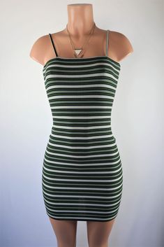 Size: L Cheap Chic Striped Bodycon Dress, Cheap Stretch Striped Bodycon Dress, Trendy Striped Mini Dress For Day Out, Trendy Green Bodycon Dress For Day Out, Trendy Striped Spring Bodycon Dress, Trendy Striped Bodycon Dress For Spring, Trendy Striped Mini Dress, Striped Mini Bodycon Dress For Spring, Striped Bodycon Mini Dress For Day Out