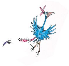 a drawing of two blue birds flying next to each other