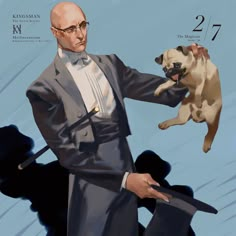 a painting of a man in a suit with a dog