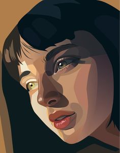 a woman's face with green eyes and black hair is shown in this digital painting