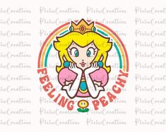 an image of a cartoon character with the word feeling peach on it's chest