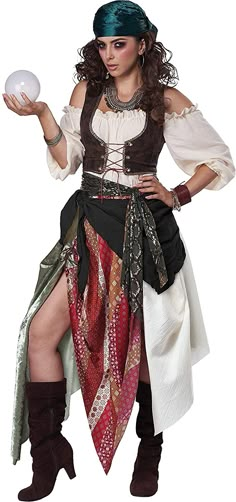 a woman dressed as a pirate holding a ball