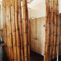 the bathroom is made out of bamboo sticks