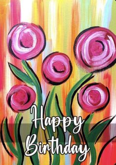 a happy birthday card with pink flowers