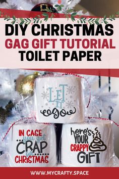 three christmas toilet paper stacked on top of each other with the words diy christmas gag gift