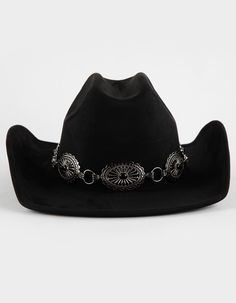 Womens Boho Cowboy Hat - BLACK | Tillys Cute Cowboy Hats For Women, Woven Cowgirl Hat, Leather Cowgirl Hat, Cowboy Witch Hat, Cowgirl Hat Styles, Black Western Hat, Black And Gold Cowgirl Outfit, Mexican Hats For Women, Cowboy Hat And Dress