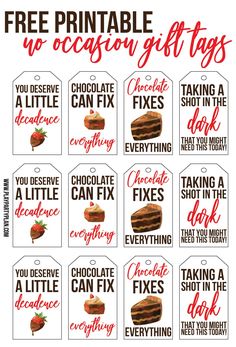 chocolate gift tags with the words free printable