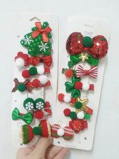 TenTen Christmas Pin Set (set of 10) Snowman Bow, Christmas Hair Clips, Christmas Tree Hair, Cartoon Bow, Christmas Hair Accessories, Snowman Christmas Tree, Christmas Material, Hair Accessories Clips, Christmas Hair