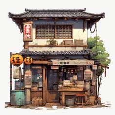 1階が店舗になっているレトロな雰囲気の土壁の建物 Asian Building Drawing, Japanese House Art, Japanese Store Fronts Drawing, Japanese Town Concept Art, Japanese Architecture Drawings, Ramen Shop Concept Art, Japanese Building Illustration, Japanese Store Fronts, Japanese Storefront Watercolor