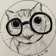 a drawing of a cat with glasses on it's face