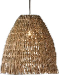 a light that is made out of some kind of wicker hanging from the ceiling