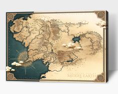 a map of middle earth with clouds in the sky