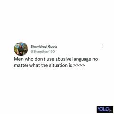 two people standing next to each other in front of a white background with the words, men who don't use abusive language no matter what the situation is