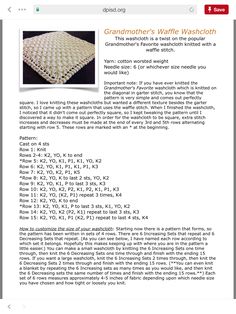 an image of a page with instructions on how to crochet the granny's waffle washcloth