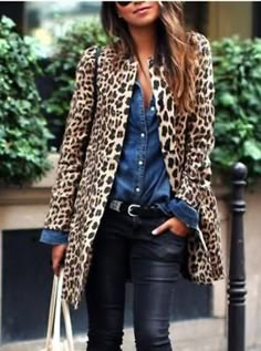 Women-Long-Sleeve-Leopard-Longline-Outerwear-Skinny-Coats-Jacket-Autumn-Cardigan Mode Ab 50, Fall Fashion Coats, Mode Tips, Long Sleeves Coats