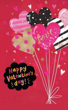 a valentine's day card with hearts and balloons