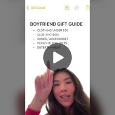 a woman holding her hand up in front of the camera with text that reads, boyfriend girlfriend gift guide clothing under $ 50