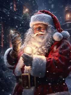 a santa clause holding a lantern in his hand