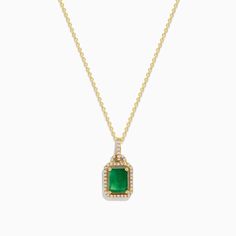 Effy Brasilica 14K Yellow Gold Emerald & Diamond Pendant, 1.62 TWC Emerald Diamond Pendant, Effy Jewelry, Yellow Stone, Emerald Diamond, Gold Yellow, Diamond Pendant, Round Diamonds, Gold Metal, Emerald