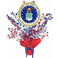 the seal is surrounded by red, white and blue stars in front of an american flag