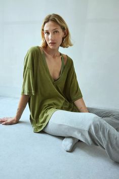 Out From Under Jamie Slouchy V-Neck Tee | Urban Outfitters Cotton Relaxed Fit V-neck Top For Loungewear, Relaxed Fit Cotton V-neck Top For Loungewear, Spring Oversized V-neck T-shirt, Oversized Green V-neck Top, Soft-washed Relaxed Fit V-neck Tops, Relaxed V-neck T-shirt For Spring, Versatile V-neck T-shirt For Loungewear, Relaxed Summer T-shirt For Relaxation, Slouchy Short Sleeve Tops For Loungewear